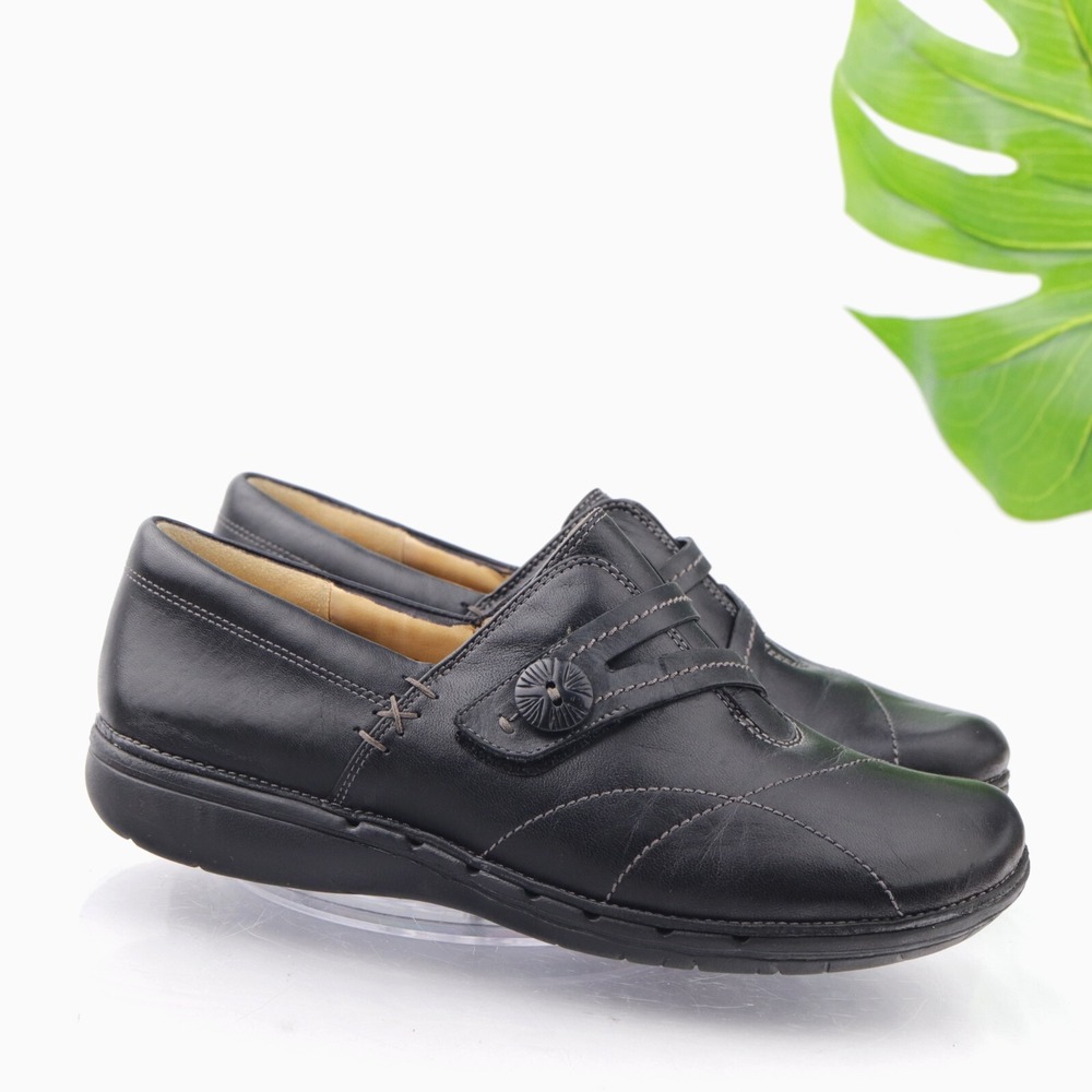 Clarks Shoes Womens Un Esma Loafers Size 8 M Black Leather Slip On Comfort Flats